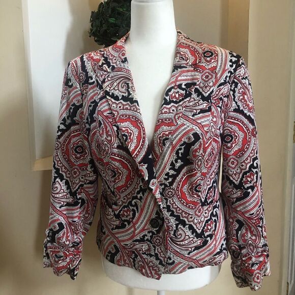 Beautiful Red White & Blue Vintage lined blazer Americana 4th of July Women’s 14 - Picture 2 of 16